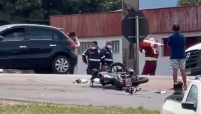 Imagem da notícia Motociclista fica ferido em batida com carro no trevo da BR-163 em São Gabriel do Oeste